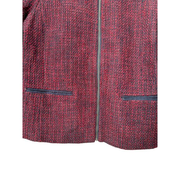 LOFT Blazer Womens Size 10 Burgundy Blue Wool Tweed Collarless Full Zip Jacket - Picture 3 of 12